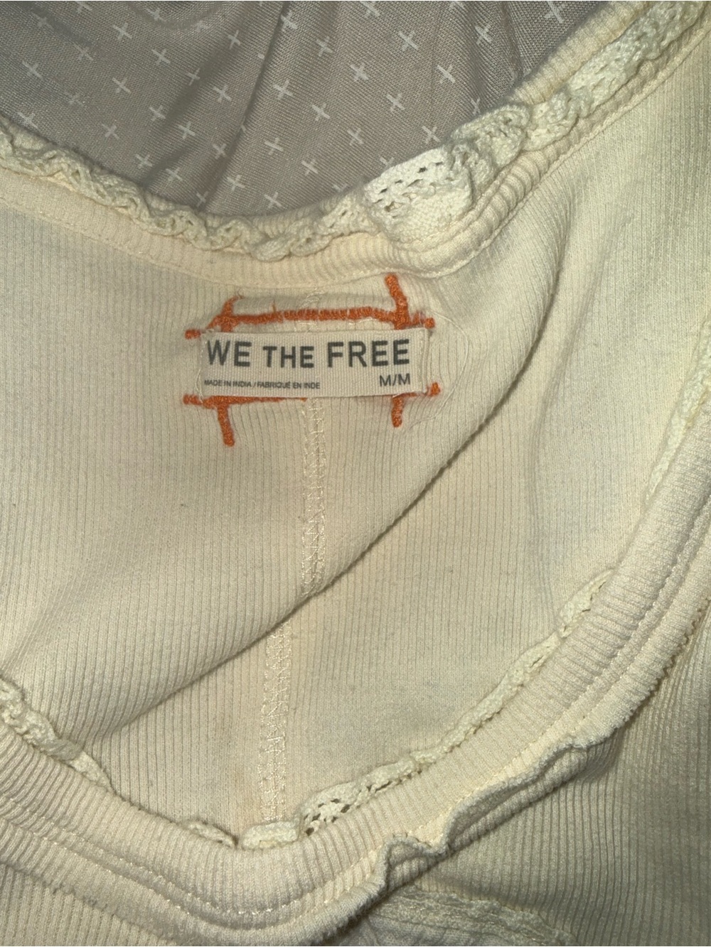 Cotton We The Free Cream Ribbed Tank with Orange Stitch Detail - Picture 2 of 3